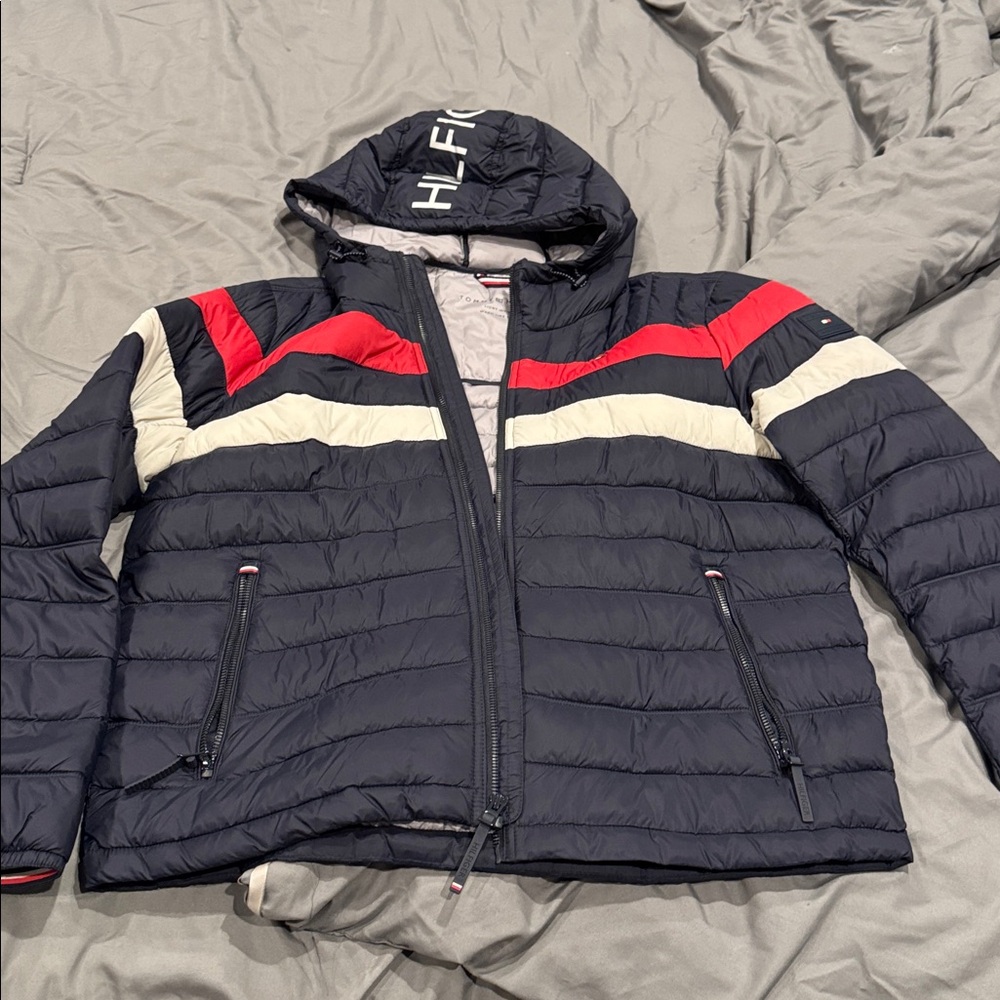 Tommy Hilfiger Navy Jacket with Red and White Accents